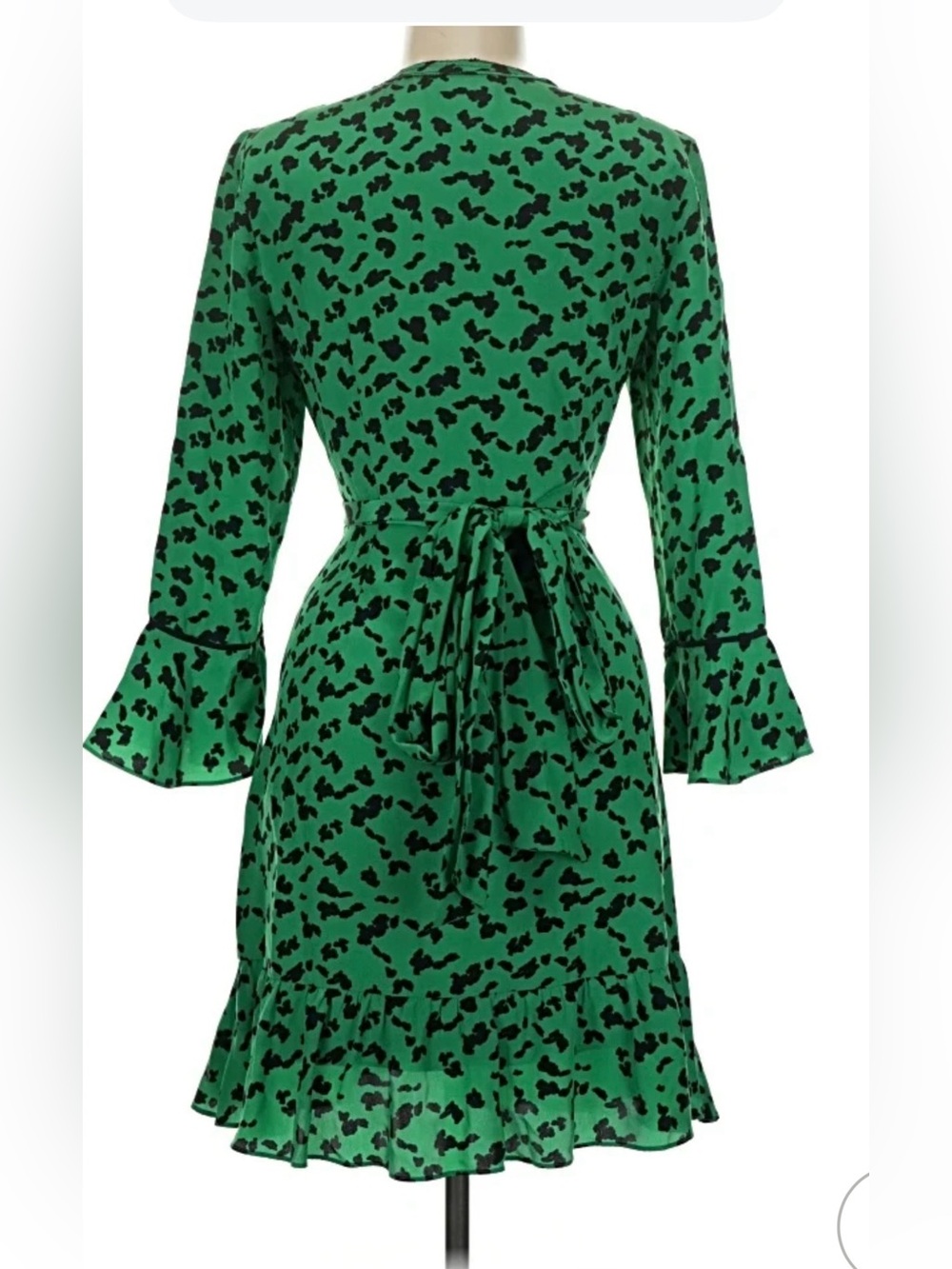 Tanya Taylor Green Printed Wrap Dress Ruffle Hem Size 6
